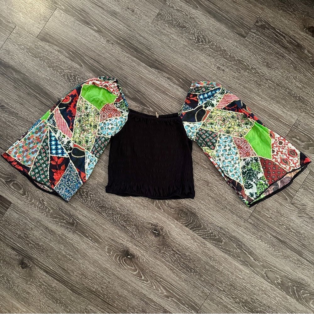 Let Me Be Patchwork Smocked Top New